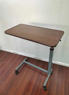 19 Speed Walnut Adjustable Over Bed Laptop Table Wood Grain Medical Bedside With Wheels