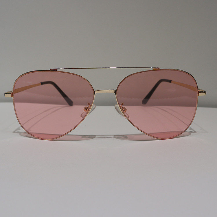 Pilot Anti Reflective Sunglasses Pink , Unisex Round Double Bridge Sunglasses